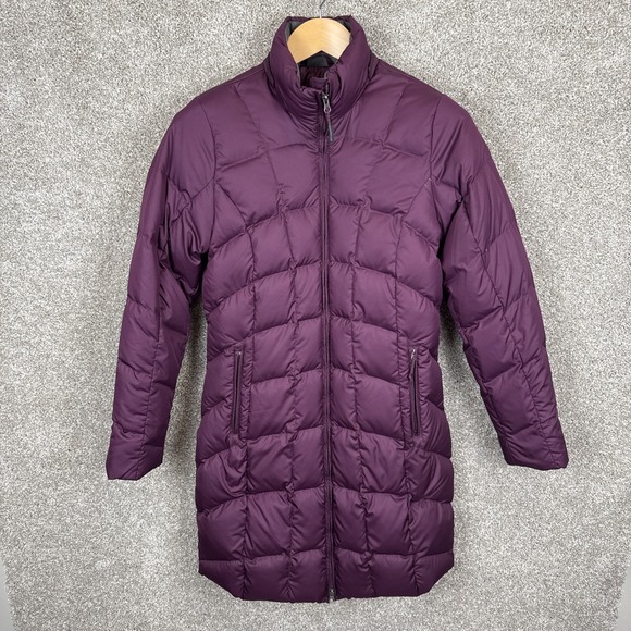 Eddie Bauer Down‎ Puffer Coat Womens Small Quilted EB650 Full Zip Long Purple - Picture 1 of 8